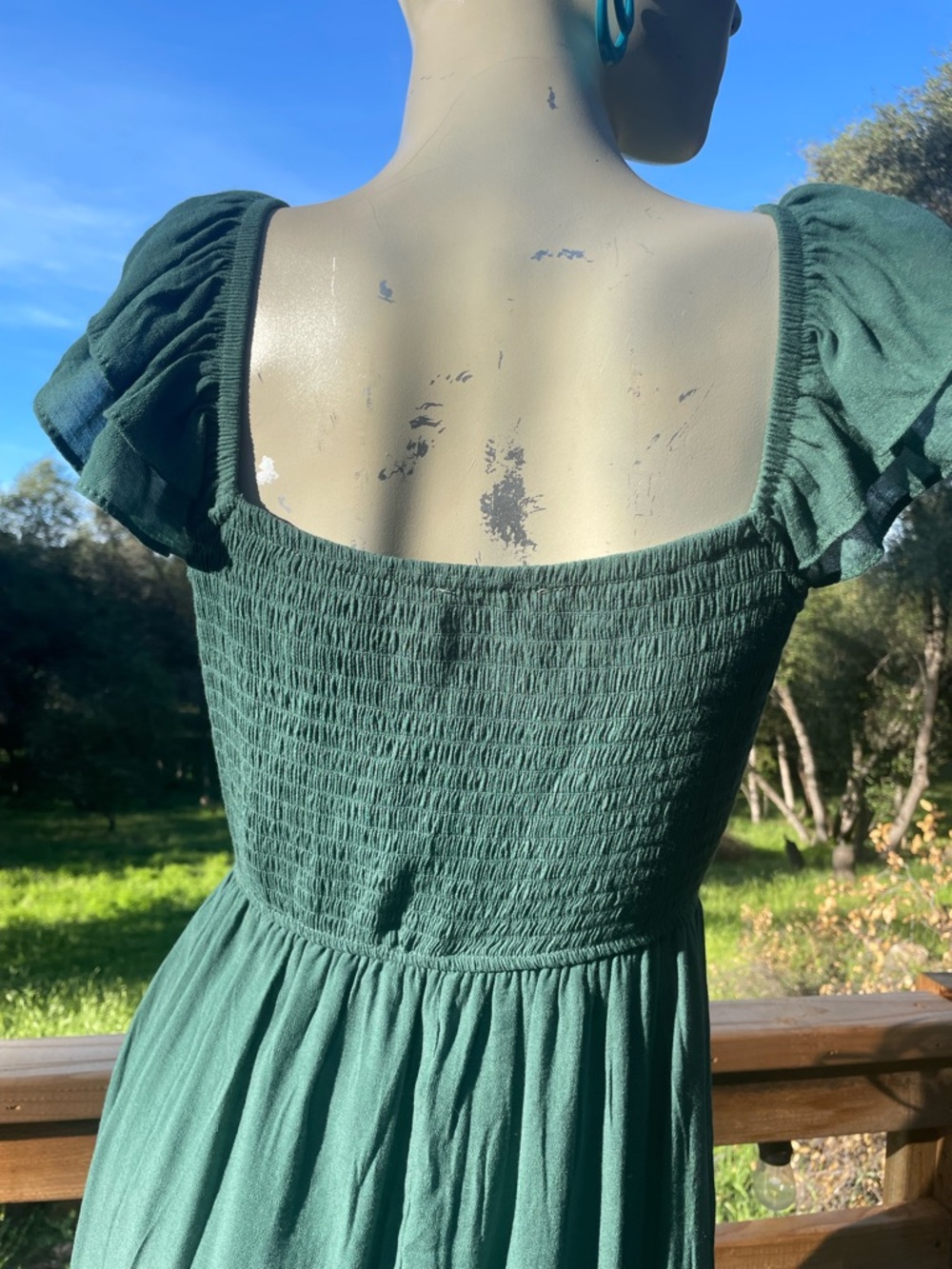 Trixxi Sage Green CottageCore Maxi Dress with Corset Tie and Ruffle Sleeves - Picture 5 of 11